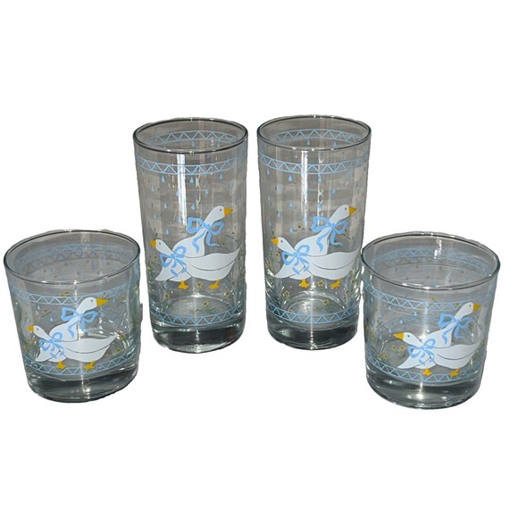 Anchor Hocking Other - Vintage 1987 Anchor Hocking Country Geese Glasses Set of 4 Blue Ribbon Ducks
